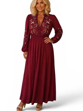 Johnny Was Mika silk heavily embroidered split front dress (oversized) RARE